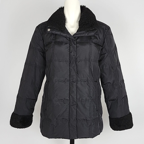 Nuage Women's Down Black Quilted Winter Coat Faux Fur Collar Cuffs Size Large - Picture 1 of 12